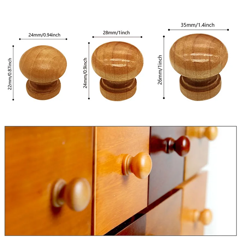 

10Pcs/pack Handles Natural Wooden Cabinet Drawer Wardrobe Knobs Door Pull Kitchen Handle Furniture Hardware Mushroom Ball
