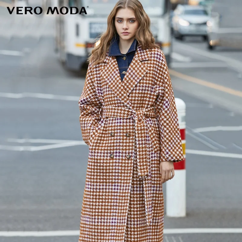 Женское клетчатое приталенное пальто Vero Moda из овечьей шерсти | 319427511|Пальто|