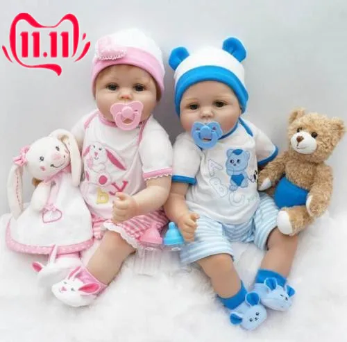 2 шт. 22 ''Близнецы ручной работы Reborn Baby Dolls мальчик+ девочка Силиконовые Reborn игрушки для новорожденных детей Bebe Reborn