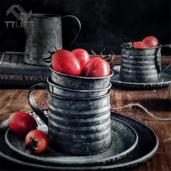 

Photography Props Retro Drinkware Vintage Wrought Iron Vase Old Handle Cup Food Fruit Coffee Cup Home Kitchen Coffee Travel Mug