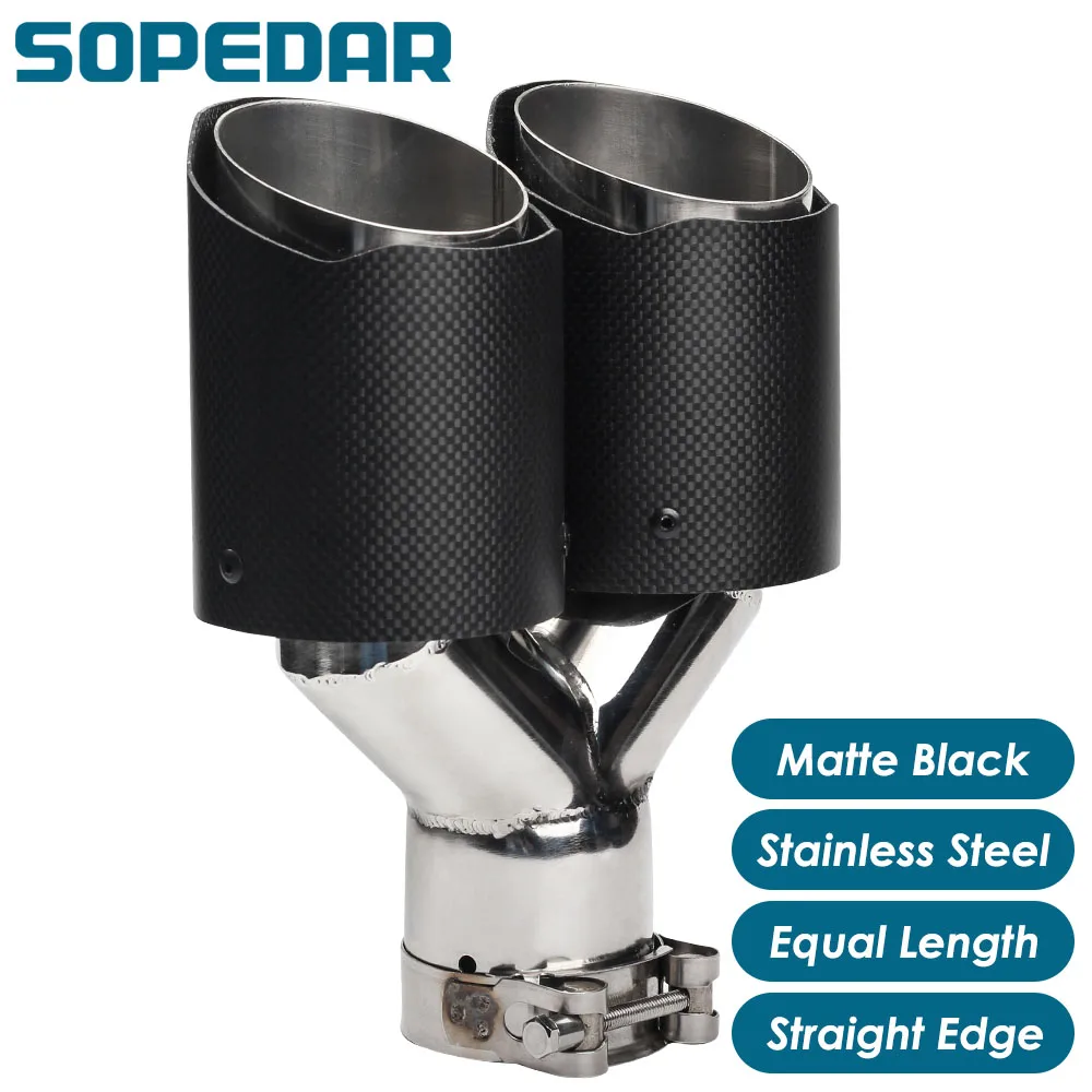 

SOPEDAR Car Dual Exhaust Muffler Tip Straight Edge Y Model Matte Stainless Tail Pipe 3k Carbon+Stainless Car Exhaust Tip AP23KR