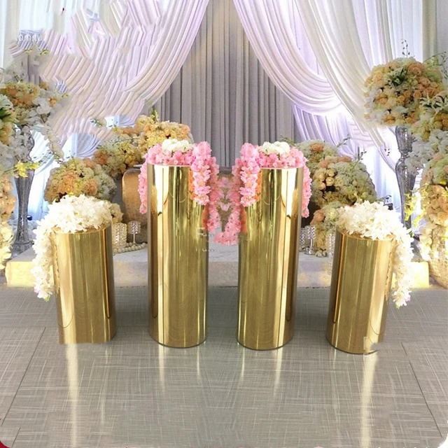 

4 шт./компл.) оптовая продажа, зеркальная подставка в форме цилиндра, Золотая подставка для цветов, стойка для свадебного украшения сцены qq053
