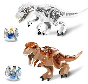 

2 Pcs Compatible Lepining Jurassic World Indominus Rex T. Rex Building Blocks Toys Dinosaur Hero Figure Toys For Children