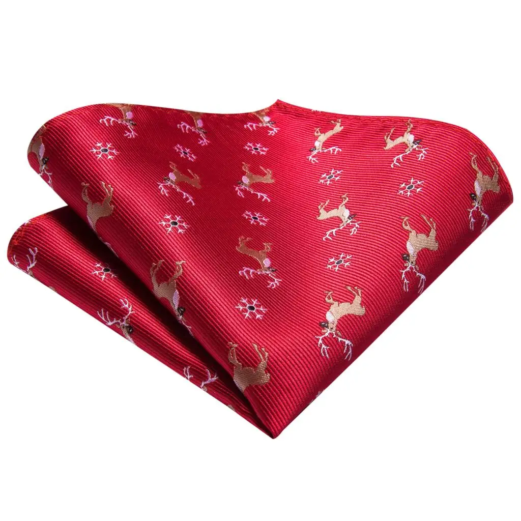 Hi-Tie Красный Рождественский галстук модный дизайн Олень Лось узор галстуки для мужчин шелк высокое качество мужской галстук Hanky запонки набор