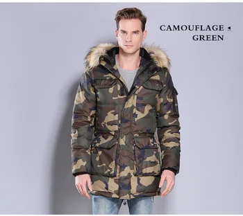 

New men's warmth jacket, camouflage pattern cotton jacket, thick jacket, large wool collar and cap cotton jacket, medium and lon
