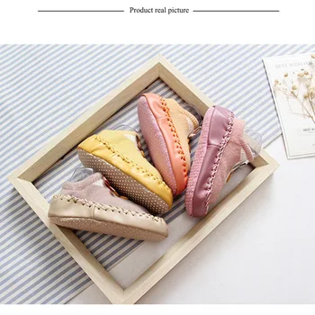 

Korean Version Spring Autumn Baby Shoes Bow Boys Girls Newborn Socks Non-slip soft Bottom Step Leather Children floor Socks