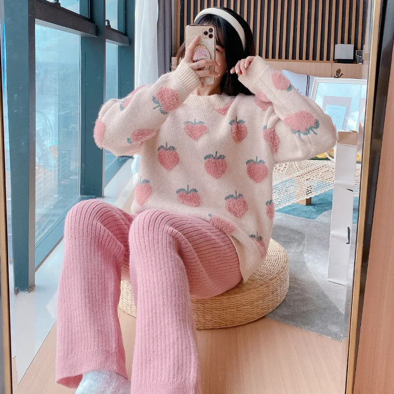 

Peach print pijama Suit Autumn Winter Warm Pajamas Set Loose soft Sleepwear Imitation mink velvet Pyjamas Women Thicken Homewear