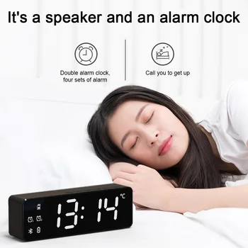 

Wireless Stereo Bluetooth Speaker Large Screen Mini Mirror Type FM Radio Card Insert Bedside Digital Alarm Clock Multifunctional