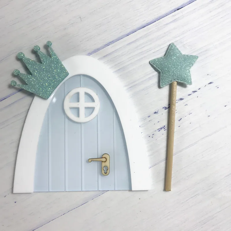 mini blue princess Мини Арка ручной работы милый розовый Фея дверь мышь отверстие, миниатюрные деревянные двери с овсянкой и Персонализированная вывеска - Цвет: mini blue princess