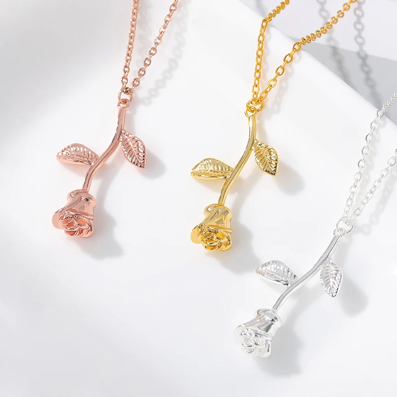 Ожерелье с розовым цветком для женщин девушек влюбленных золотой серебряный