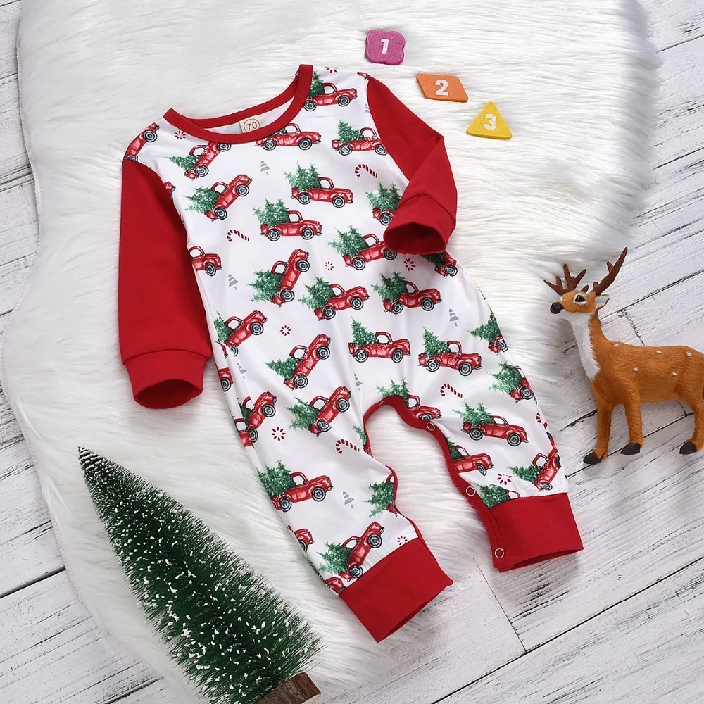 Newborn Baby Boys Girls Santa Christmas Long sleeve Romper red truck Jumpsuit for Kids 0-24M