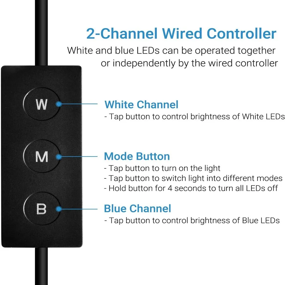 NICREW ClassicLED Gen2 Aquarium Light Dimmable LED Fish Tank Light With 2-Channel Control White and Blue LED Aquatic Plant Light