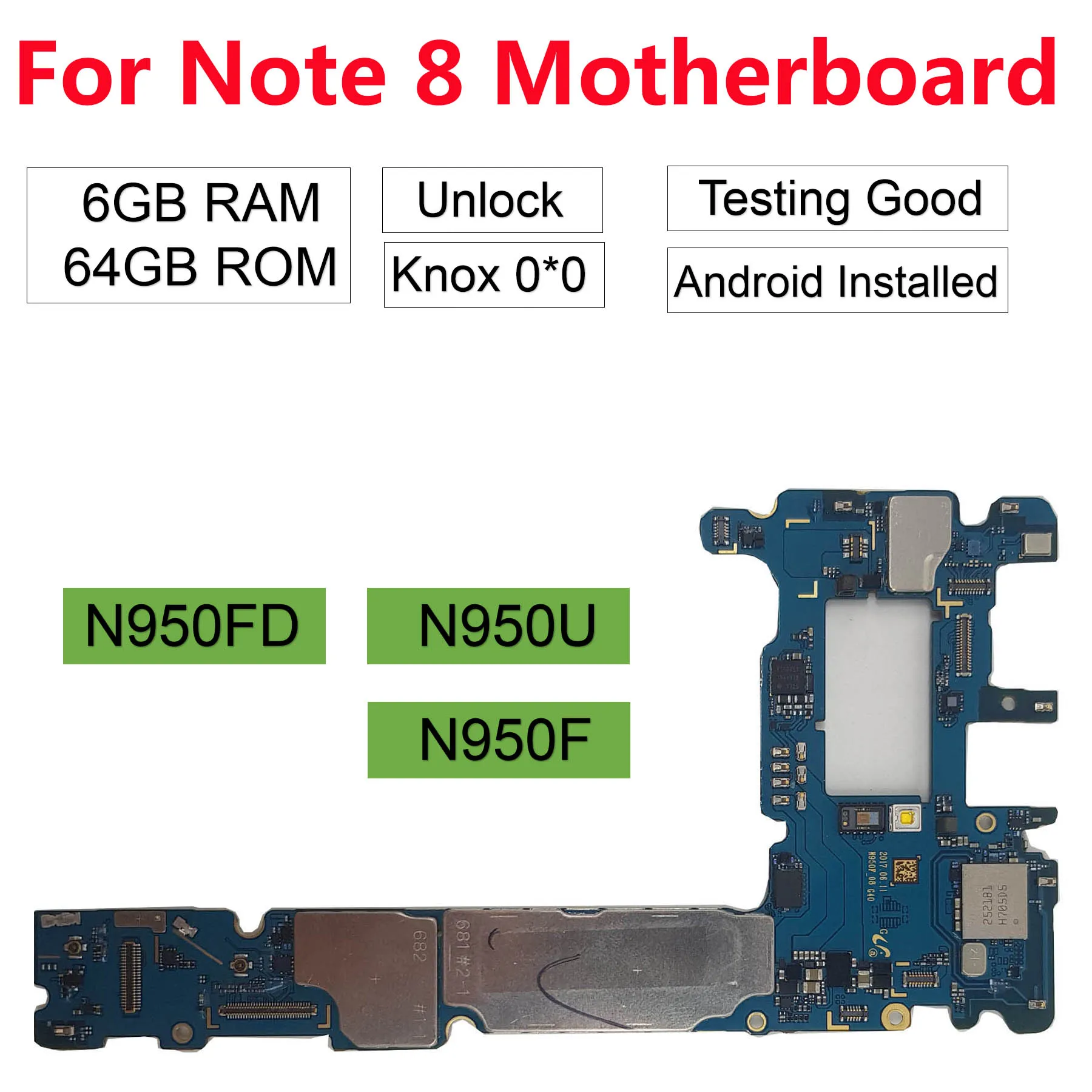Оригинальная разблокированная материнская плата BINYEAE для Samsung Galaxy Note 8 N950F