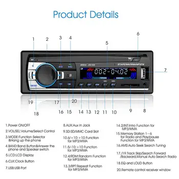 

Hot 12V Car Audio Remote Control Car Radio Stereo Player Bluetooth Phone Multiple EQ Scene Selection Support AUX-IN Hands-Free