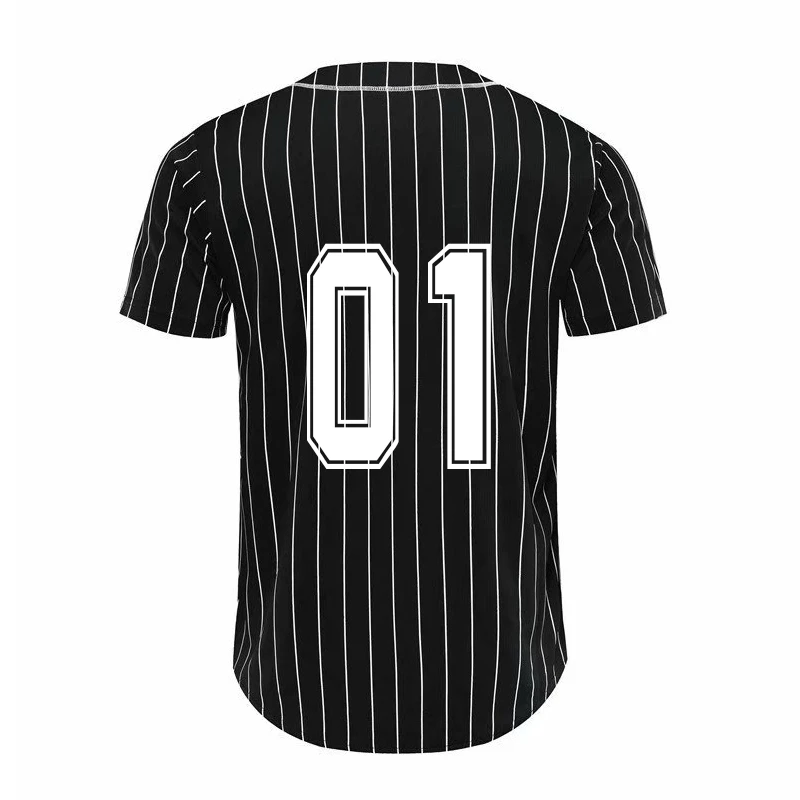 Индивидуальный номер бейсбольный Джерси для мужчин в полоску короткий рукав уличный хип хоп бейсбольный топ рубашки на пуговицах кардиган черно-белая спортивная рубашка - Цвет: Black 01