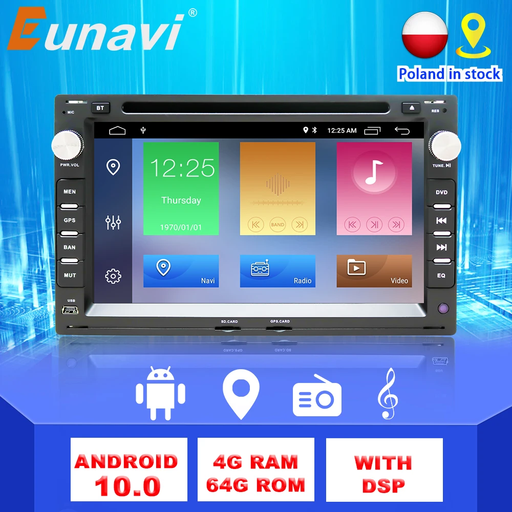Eunavi 2 Din Car Multimedia Radio Player Auto For VW Volkswagen PASSAT B5 MK4 MK5 JETTA BORA POLO TRANSPORT T5 DSP Android GPS