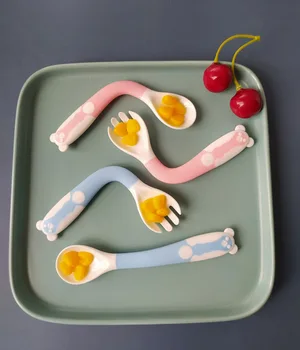 

Children Twist Fork Spoon Set Portable Infant Dietary Supplement Tableware Learning Eating Spoon Flexible Spoon 0-3 Years Old