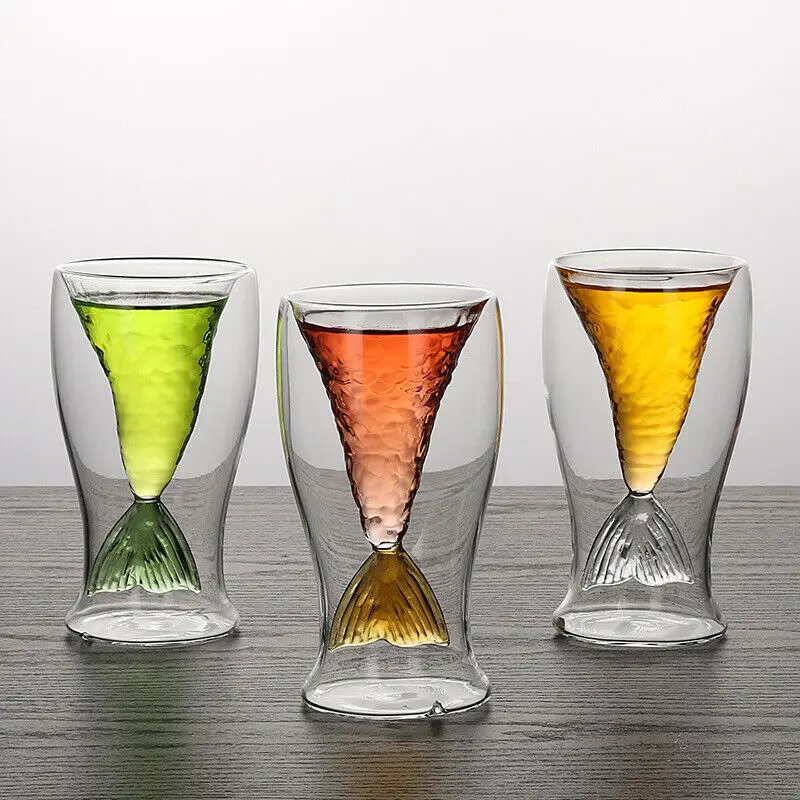 

Creative Mermaid Cocktail Glass Double Wall Beer Cup Cold Drinks Mug Beer Steins Cola Fruit Juice Whiskey Champagne Drinkware