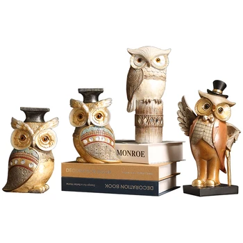 

American Style Retro Pure Handmade Resin Owl Ornaments Modern Stylish Creative And Personalized Decoration Of Children's Room