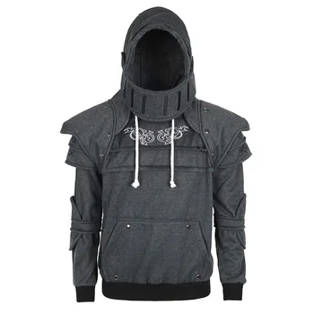 

Vintage Medieval Knight Men Hoodies Soldier Hooded with Mask Sweatshirt Male Mask Armor Pullover Cosplay Costume Tops