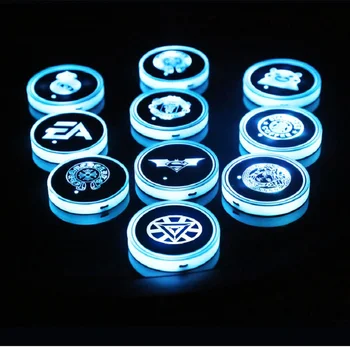 

New DIY 2PCS LED Car Logo Colorful Water Cup Mat Light Seat Trim For BMW MINI Toyota For Land Rover Audi Decora Lamp Accessories