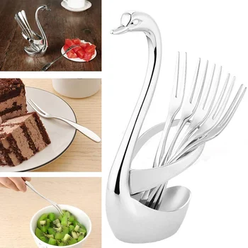 

Swan Base Dinnerware Set Fruit Dessert Storage Shelf with Stainless Steel Forks/Spoon DC120