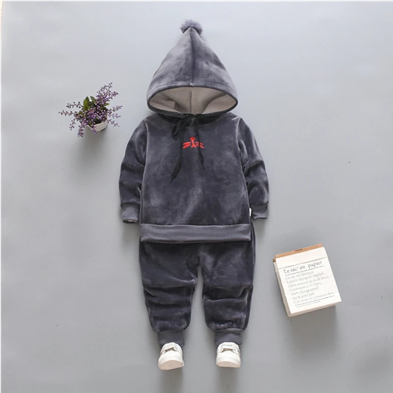 EL qingting Grey Теплые зимние куртки для малышей для маленьких девочек Костюм для мальчиков для детей, утепленный костюм для мальчиков, теплая куртка с капюшоном штаны 2 шт./компл. Джинсовые штаны с вельветом для детей Детские плотные спортивные костюмы - Цвет: EL qingting Grey