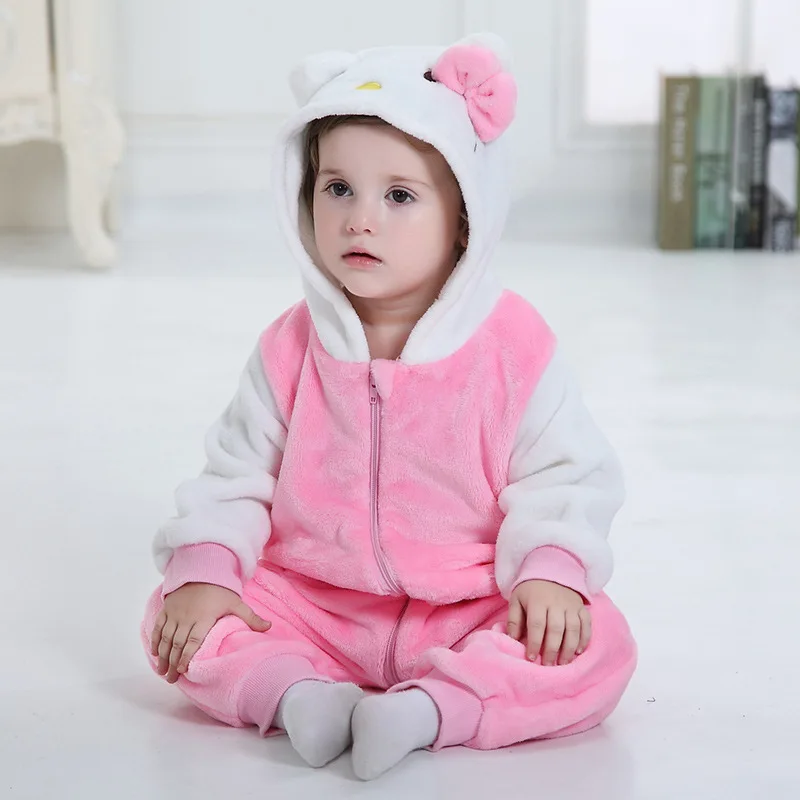 Pink KT Cat Детские комбинезоны; зимние пижамы для мальчиков и девочек; Одежда для новорожденных; кигуруми; Детский комбинезон; пижамы в виде животных; комбинезон с пандой; Ropa Bebe; костюмы - Цвет: Pink KT Cat