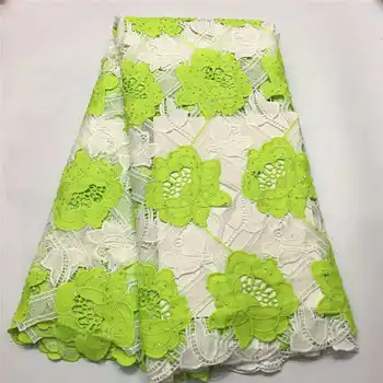 

hot sales skin friendly African Cord Lace Fabric High Quality guipure lace fabric with stones For Evening Dresses green white