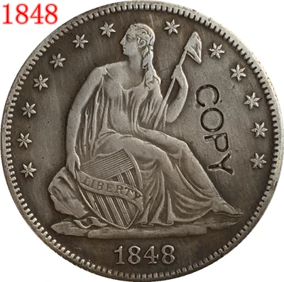 США(1839-1853) сидя LIBERTY половина копия доллара монеты - Цвет: 1848