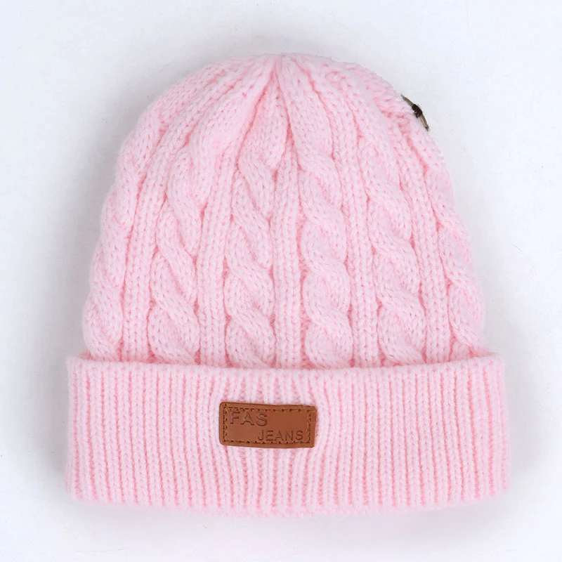 Новая детская вязаная шапка зима для мальчиков и девочек с помпонами из хлопка шляпка для девочек; симпатичное этикетка Baby Детские Зимние шапки уличная теплая забавная шляпа