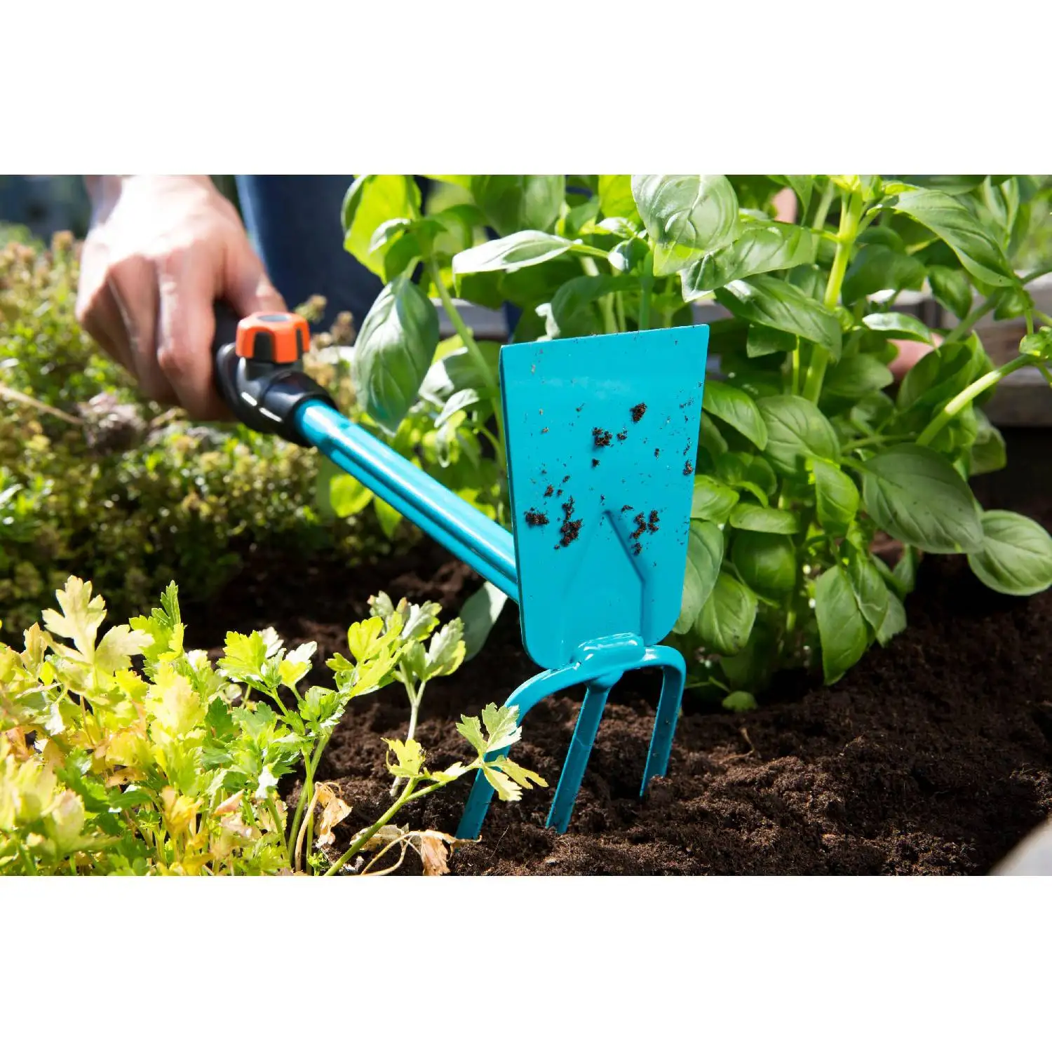 Мотыга GARDENA 08915-2000000 (Для рыхления, аэрации почвы и прополки сорняков. 3 зубца, ширина 6.5 см. высококачественная сталь с покрытием от коррозии, Эргономичная съемная рукоятка)