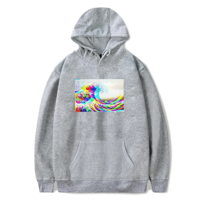 Мужская большая волна от Vaporwave цвет глюк печати толстовки Мужская Хип-Хоп мода унисекс японский Harajuku ретро мужская Толстовка