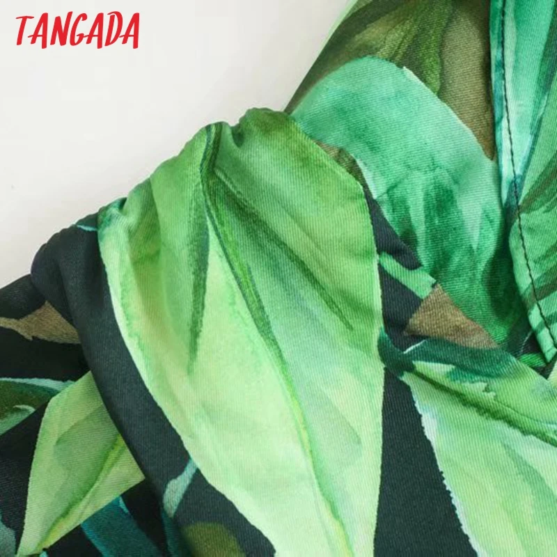Tangada Women summer leaf print long jumpsuit ruffles short Sleeve pocket v neck female casual Jumpsuit 5Z199