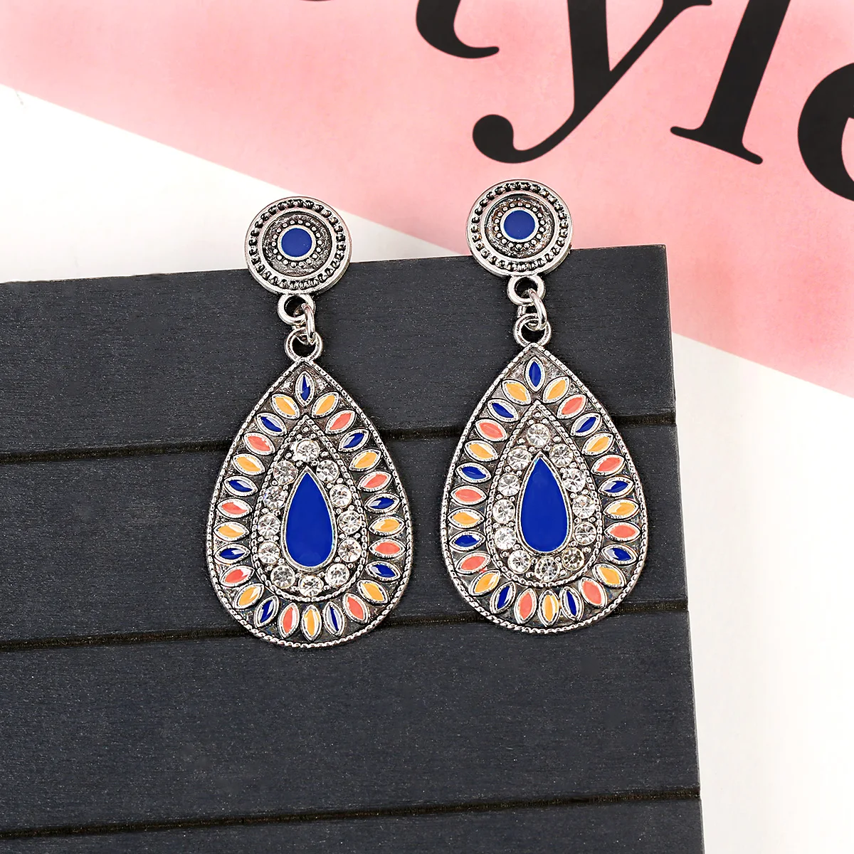 Ethnic Women's Bohemia Gold Alloy Stud Earrings Tibetan Jewelry Handmade Rhinestone Water Drop Shape Wedding | Украшения и