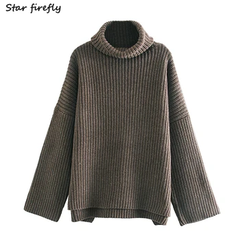 

Star firefly fashionable Za sweater women 2019 autumn and winter loose retro turtleneck solid color large size sweater female