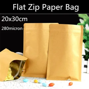 

Wholesale 50pcs/lot 20cm*30cm Craft Paper Bag Flat Zip Paper Packaging Bag, Kraft Paper Zip Lock Gift Bags
