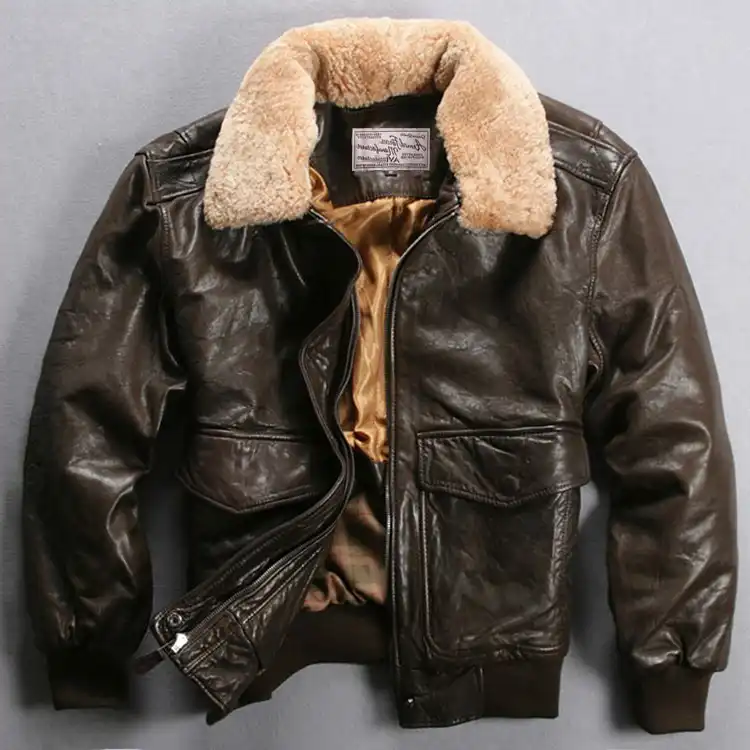 Black leather bomber jacket with fur collar Clearance