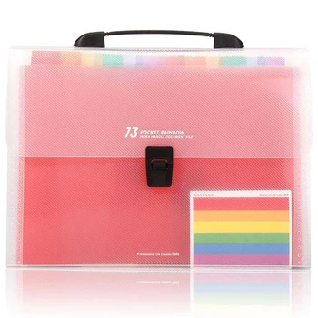 

13 Pockets A4 Expanding File Folders Handle Portable Rainbow Accordion File Organizer with Large Capacity, A4 Document Organizer