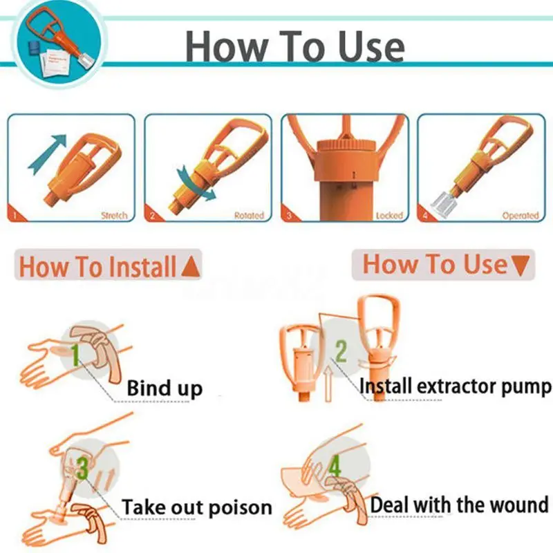 Emergency Venom Extractor Pump First Aid Safety Kit Snake Bite Outdoor Camp PF 