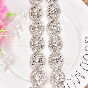 

1yards/lot 8-shape design crystal rhinestone chain hotfix clear crystal applique for bridal headdress wedding belt