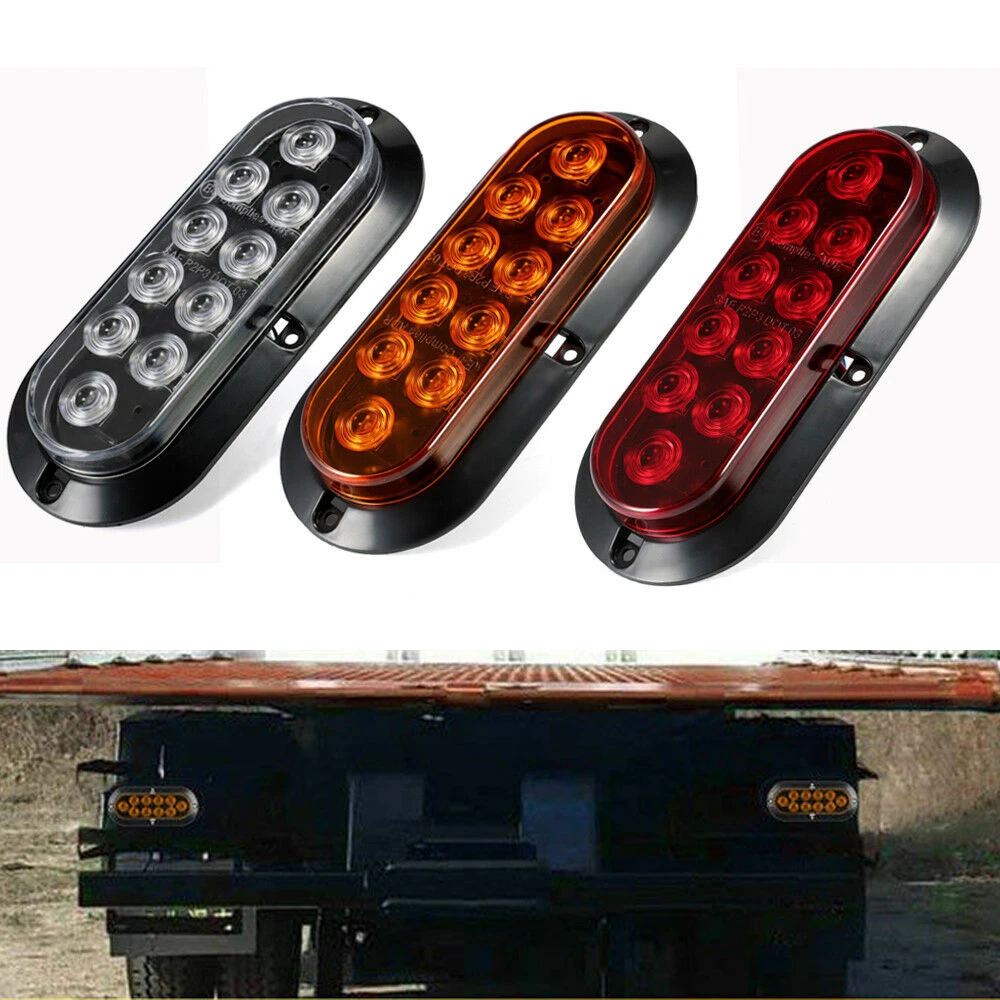 10 LED 6'' Oval Surface Mount Brake Stop Side Maker Stop Turn Signal Tail Light Trailer Truck Lamp 12V