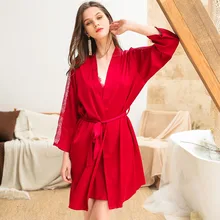 Женский ночной халат Ночное шелковое ночное белье сексуальное женское белье Глубокий v-образный вырез тонкая широкая сосновая шнуровка плюс размер Европейская стильная одежда