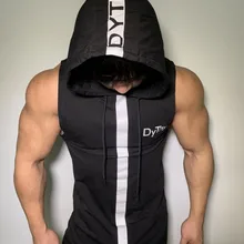Модный мужской спортивный жилет без рукавов с капюшоном для занятий спортом и занятий спортом, жилет для тренировок, Приталенный жилет с капюшоном