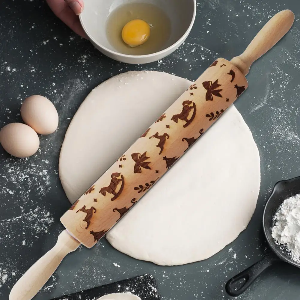 Christmas Embossed Rolling Pin Dough Engraved Roller For Baking Cookies Noodles Cookies