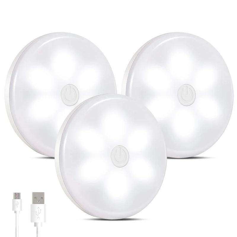 

ABUI-Press Light, Press Sensor Led Cabinet Lights Ultra-Thin Dimmable Tap Wall Light Usb Rechargeable for Kitchen Bedroom(3 Pack