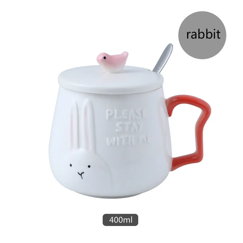 rabbit 400 мл кружка кролик слон жираф креативная Милая мультяшная рельефная чашка для воды керамическая стерео с крышкой подарок для влюбленных чашка посуда для напитков - Цвет: rabbit