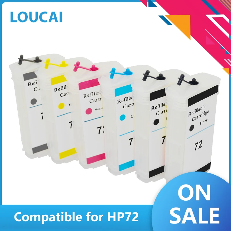 6 видов цветов 130 мл пустой многоразовый картридж с чипом совместимый HP72 DesignJet T610