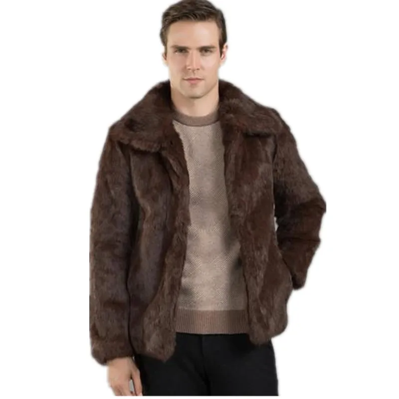 6XL верхняя одежда размера плюс мужские пальто из искусственного меха Утепленные зимние пушистые мужские куртки из искусственного меха кролика пальто WR648