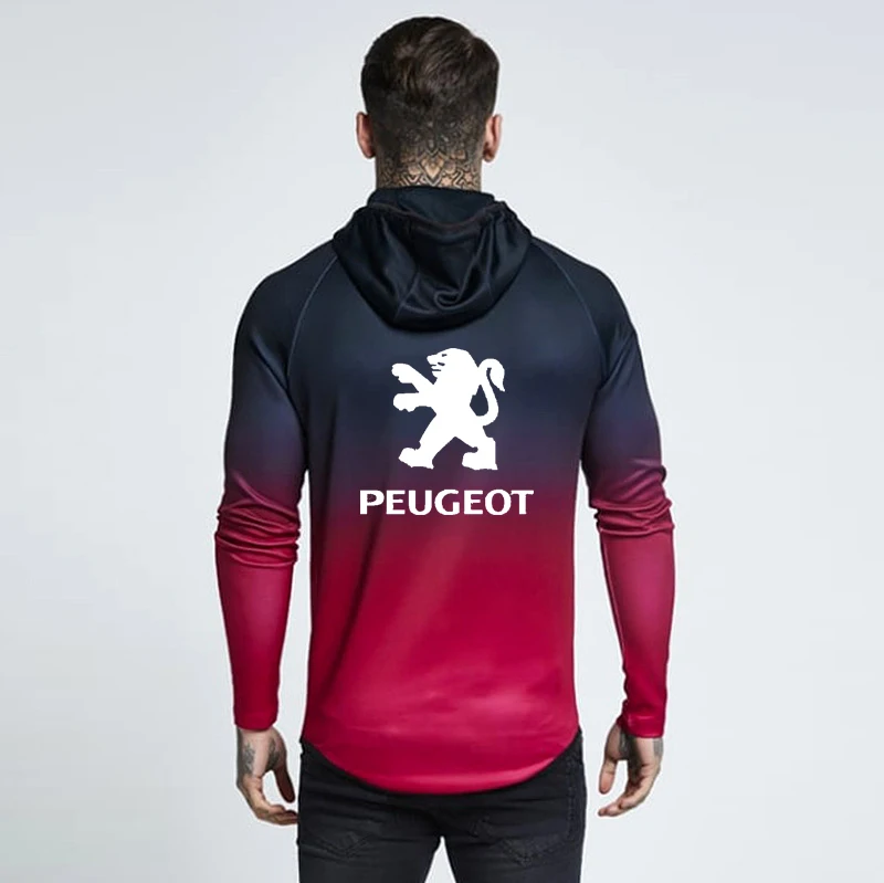Весенне-осенняя куртка на молнии, толстовки с капюшоном и логотипом peugeot, одежда с градиентом, флисовая толстовка с длинным рукавом, мужская толстовка с капюшоном
